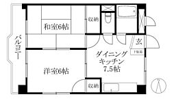 ホワイトガーデン 2DKの間取図画像