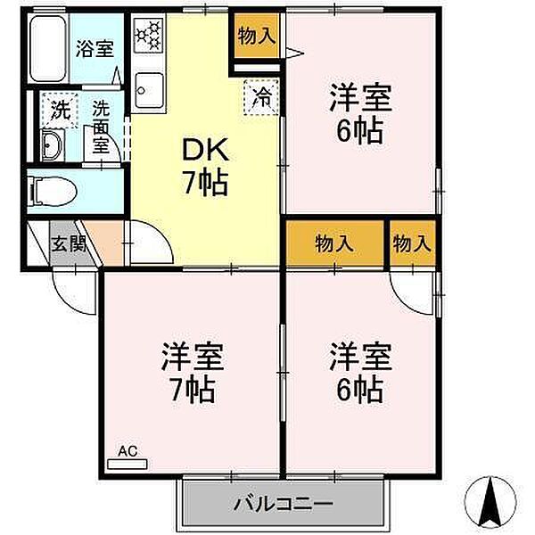 リッツハウス森松 B-202 号室｜愛媛県松山市森松町(賃貸アパート3DK・2階・55.40㎡)の写真 その2