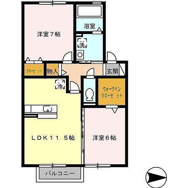 サンディーア A・B棟 A202 号室｜愛媛県松山市北斎院町(賃貸アパート2LDK・2階・59.85㎡)の写真 その2