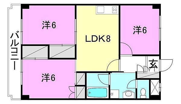 ナチュラルリーフ松山 406 号室｜愛媛県松山市古川西2丁目(賃貸マンション3LDK・4階・59.52㎡)の写真 その2