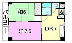 リバーサイドナカオ 2DKの間取図画像