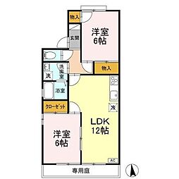 セジュール久万ノ台B 2LDKの間取図画像