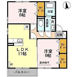 ジュネス椿 Ｂ棟 2階2LDKの間取り