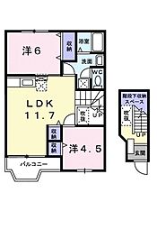 フォンテーヌ・ＫＭ 2階2LDKの間取り