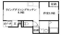 エルミタージュ 102 号室 1階1LDKの間取り