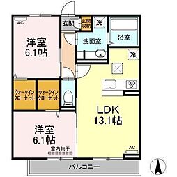シオンK 2LDKの間取図画像