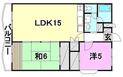 シャルマン市坪 2LDKの間取図画像