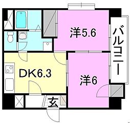 サンフラット 2DKの間取図画像