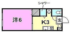 ヴィラ愛夢 1Kの間取図画像