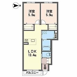 キキコート別府 2LDKの間取図画像