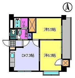 アクアベール久万の台 2DKの間取図画像