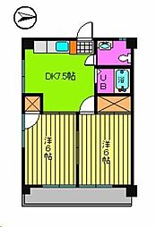 天山ハイツ1 2DKの間取図画像