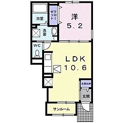 カーサフェリーチェA 1LDKの間取図画像