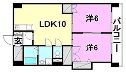 キャッスルビュー味酒野 2LDKの間取図画像