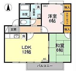カーサフォンテーヌB 2LDKの間取図画像