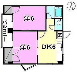 アーバンハイツ玉井 2DKの間取図画像