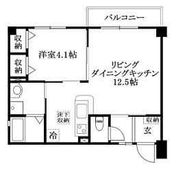 フォブール平和通 1LDKの間取図画像