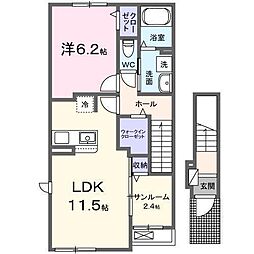 ボヌールK中西内 1LDKの間取図画像