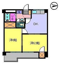 サザンコート3 2DKの間取図画像