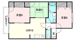 グランドール北土居B 3LDKの間取図画像