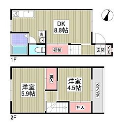 東武東上線 鶴ヶ島駅 徒歩16分の賃貸アパート 1階2DKの間取り