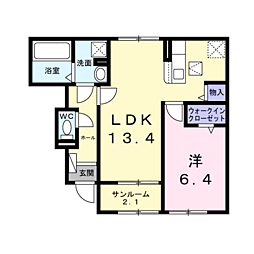 鶴ヶ島市新町4丁目アパート 1LDKの間取図画像