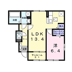 鶴ヶ島市新町4丁目アパート 1LDKの間取図画像