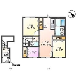 ウエストソレイユ(坂戸市大字石井 アパートIII) 2LDKの間取図画像