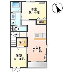 アヴニール 2階2LDKの間取り