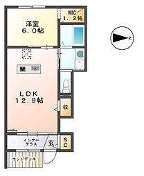 グレイスヴィラ 1階1LDKの間取り
