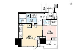 プラウドタワー芝浦 1LDKの間取図画像