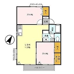 セジュールアイA 2LDKの間取図画像