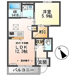 ハピネスコート 1LDKの間取図画像