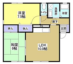 ソレーユ高町B 2LDKの間取図画像