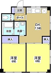 グランドールIII 1階2DKの間取り
