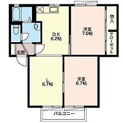 アムールD 2LDKの間取図画像