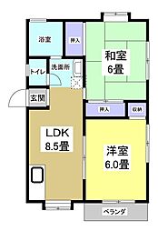 ソレアードイイダ2 2DKの間取図画像