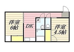 コーポ内山2 2DKの間取図画像