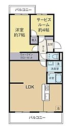 フローラ蜆塚2 1SLDKの間取図画像