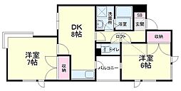 上島コモンコートA 2DKの間取図画像