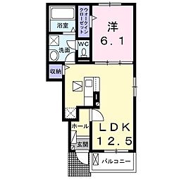 クレリア西伊場 1LDKの間取図画像