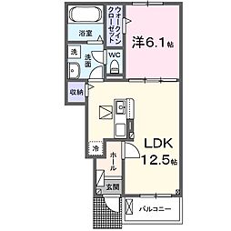 クレリア西伊場 1LDKの間取図画像