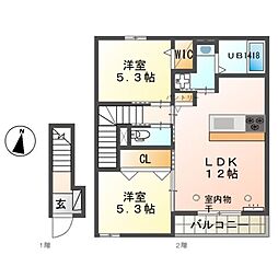 グローリィ・ヒルズ 2LDKの間取図画像