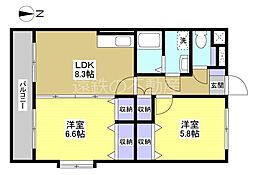 アメニティーベル2 2LDKの間取図画像