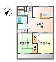 ベルメゾン高丘 2LDKの間取図画像