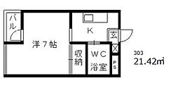 レインボープラザ 1Kの間取図画像