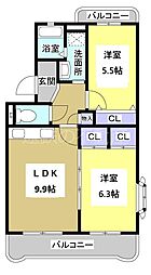 アンシャンテ 2LDKの間取図画像