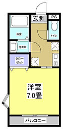 カモミール 1Kの間取図画像