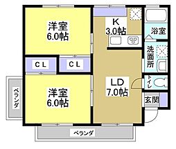 セレーヌ広沢 2LDKの間取図画像