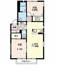 プレステージ中部2A 2LDKの間取図画像